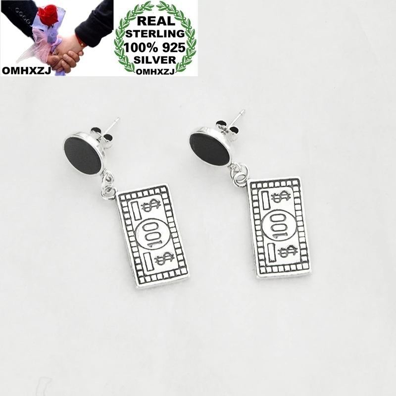 

OMHXZJ Wholesale HE12 European Fashion Fine Woman Girl Birthday Party Gift Vintage Dollar 100% 925 Sterling Silver Stud Earrings