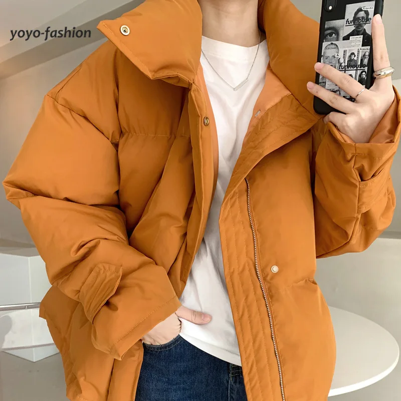 

Woman Thicken Warm Parkas Loose Bubble Bread Jacket Solid Padded Outwear Casual Fashion Zipper Short Women's Winter Cotton Coat
