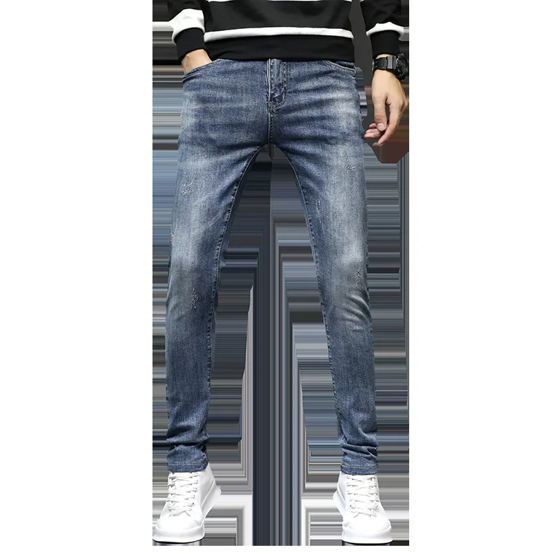 

Luren Original Foreign Trade Order Men Jeans Men Jeans Men Slim Fit Jeans Mid-waist Elastic Jeans for Men