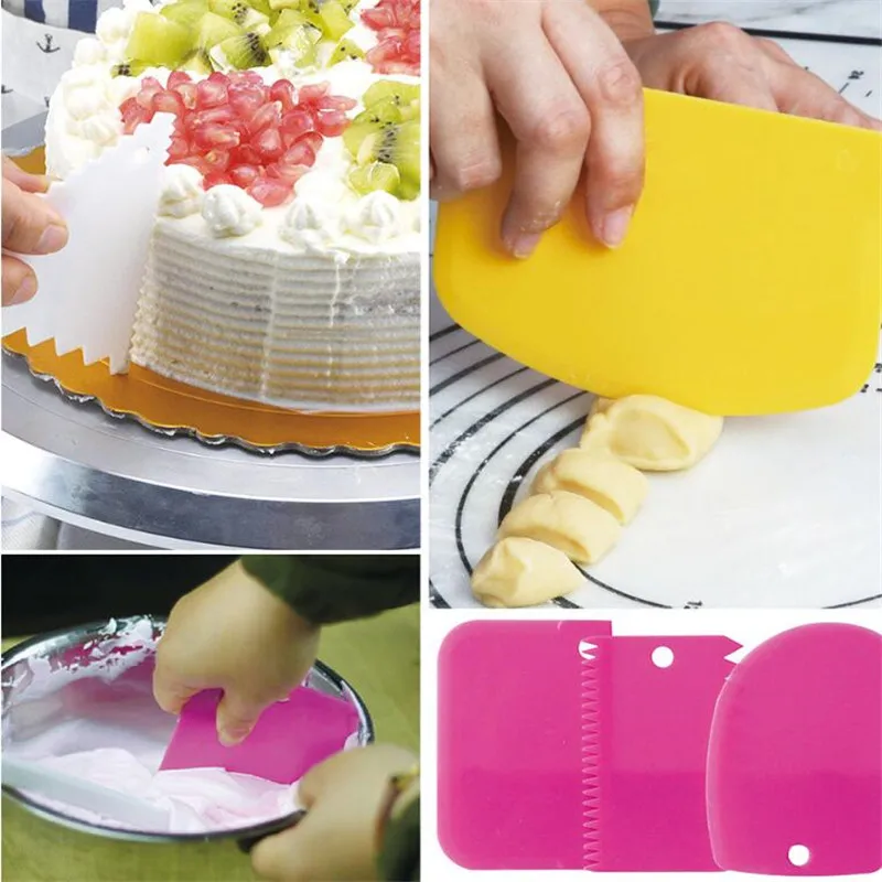 

3PCS DIY Dough Cake Cutter Slicer Spatula for Cake Cream Scraper Pasty Cutters Scraper Irregular Teeth Edge Smoother