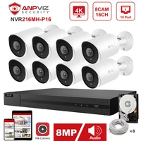 hikvision oem 16ch 4k nvr anpviz 8pcs 8mp poe ip camera system indooroutdoor ip camera security surveillance kit ip66 30m p2p