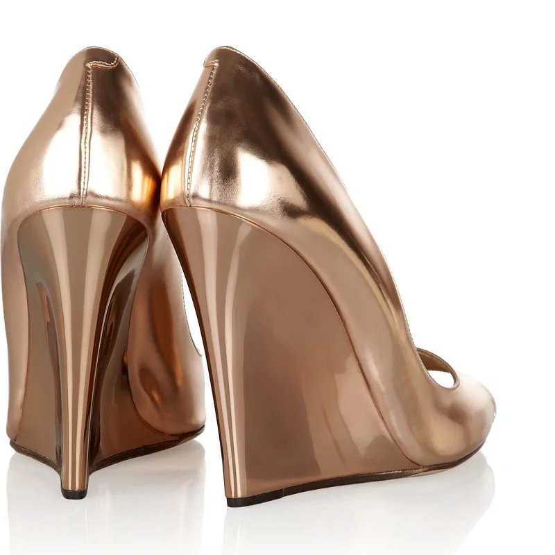 Женские туфли лодочки на танкетке с открытым носком из мягкой кожи|wedge pumps|women