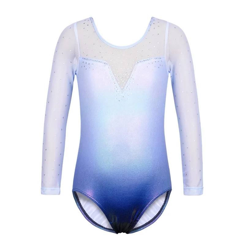 B213 SequinBlue BAOHULU/детское балетное трико для девочек с рукавом «Семь четверти»; гимнастическое трико с рисунком Большой снежинки; танцевальный костюм; Костюм Балерины - Цвет: B213 SequinBlue