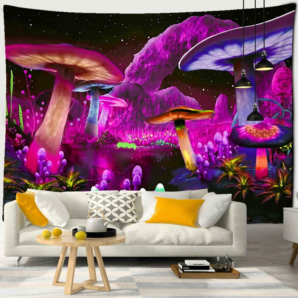 

Psychedelic Forest Mushroom Tapestry Wall Hanging Witchcraft Bohemian Style Aesthetics Room Art Home Decor