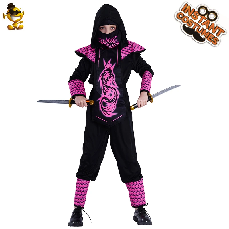 

Girl Pink Ninja Costume Party with Printed Dragon Clothes Children's Ninja Clothes Cosplay Kid Halloween Costume