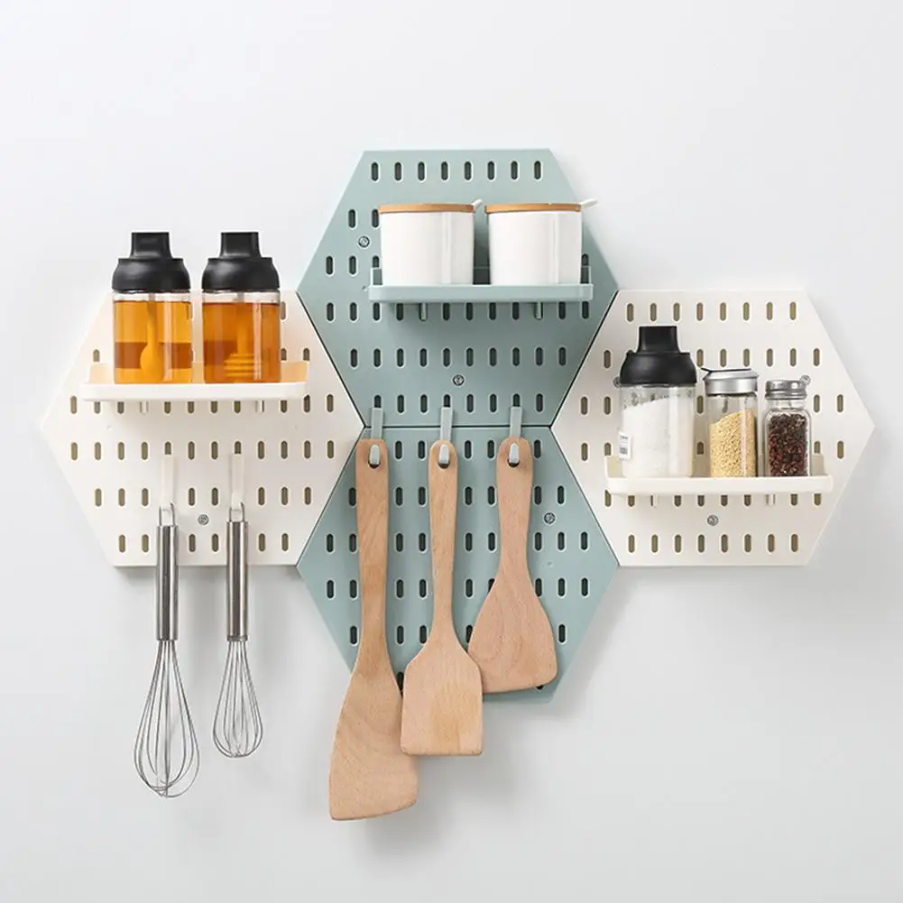 

Wall Mounted Storage Rack Free Of Punch Pegboard Organizer Plastic Wall Shelf Living Room Kitchen Bathroom Hanger Holder