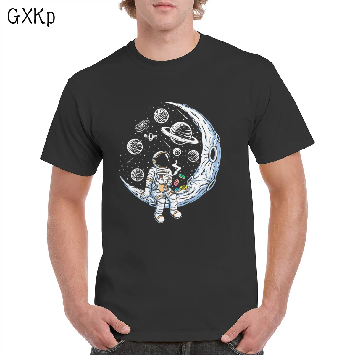 

Spacewalk t shirt Unisex Modern Black and White design Astronaut Planet T-shirt Graphics Top 100% Cotton female/Man Pluse Size