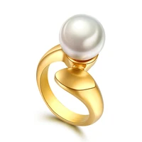 imitation pearl ring for women elegant gold color stainless steel anillos mujer bague party accessories fashion jewelry gifts