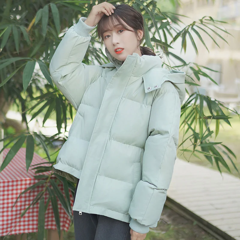 

Thick Warm Women Winter Coat 2021 New Hooded Loose Casual Short Jackets Oversized Solid Color Women's Coats Parkas