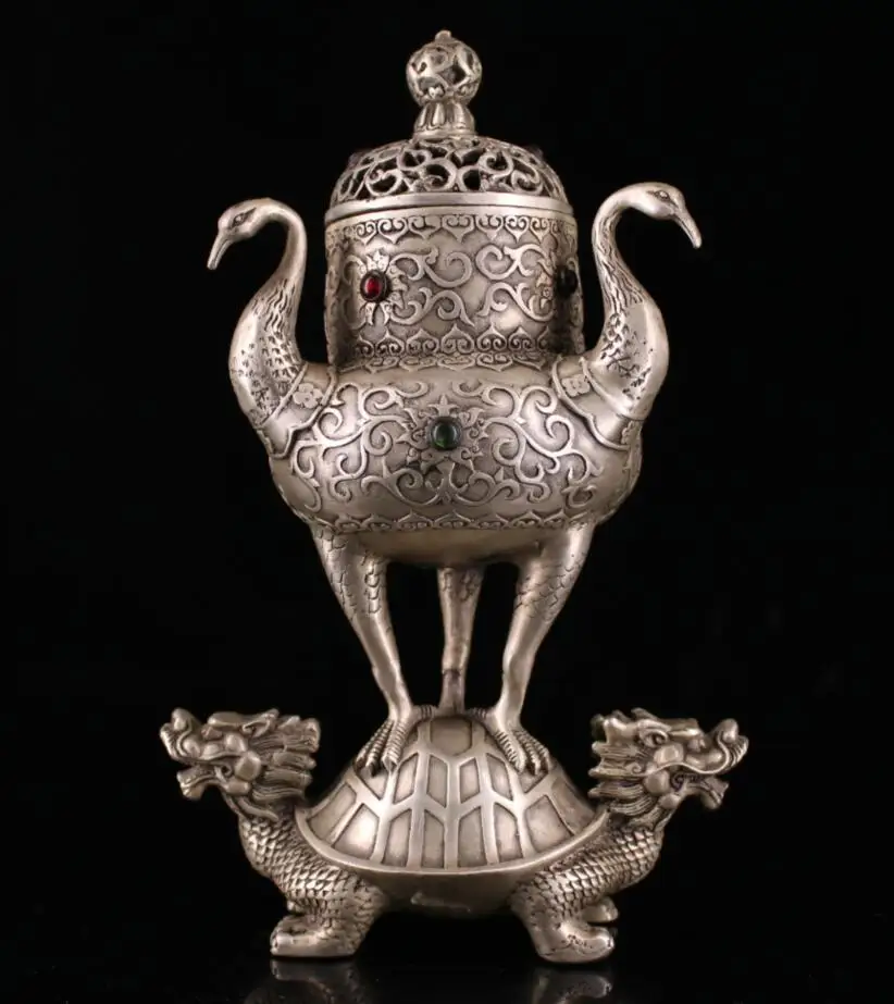 

Archaize белая медь инкрустация драгоценный камень дракон черепаха, журавль ладана горелка ремесла статуя