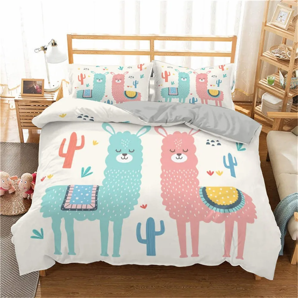 

Cartoon Dinosaur Bedding Set Microfiber 3D Duvet Cover Alpaca Printed Horse Bed Set Home Textile Queen Size Bedclothes