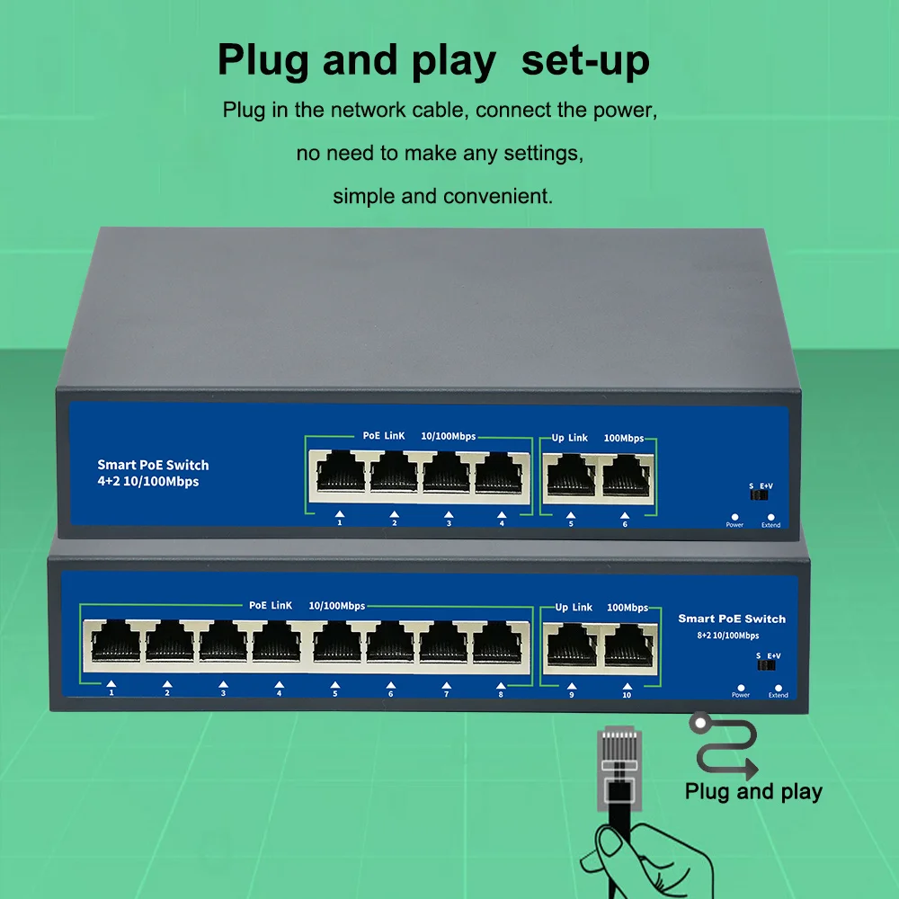 Стандартный Коммутатор POE 48 В 4 канала 78 Вт 8 каналов 120 Power over Ethernet 100 Мбит/с 250 м 15