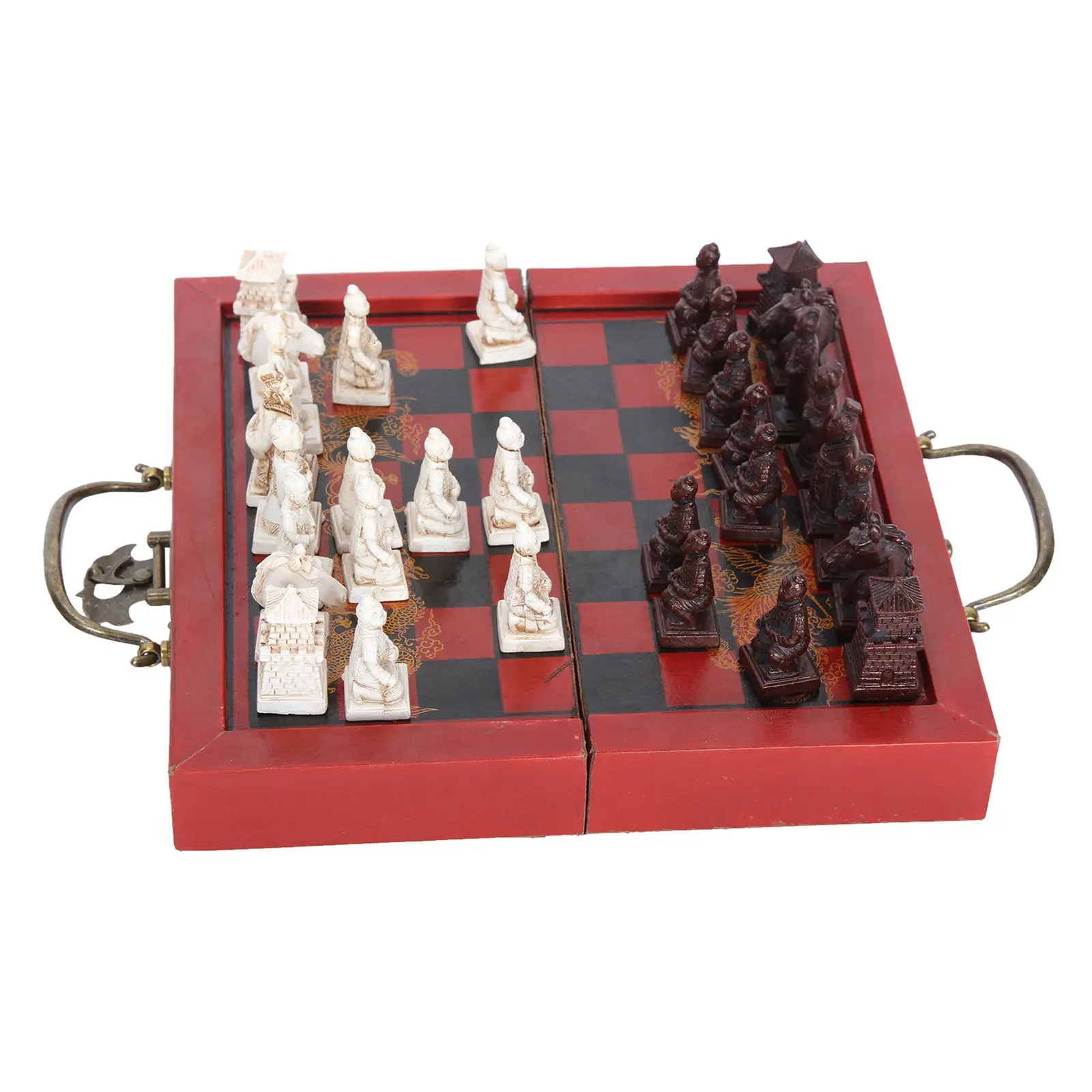 Chinese Terracotta Warriors Antique Chess Set 8&quotx8" Folding Chessboard Handmade Carved Unique Vintage Collectible Board Game | Спорт и