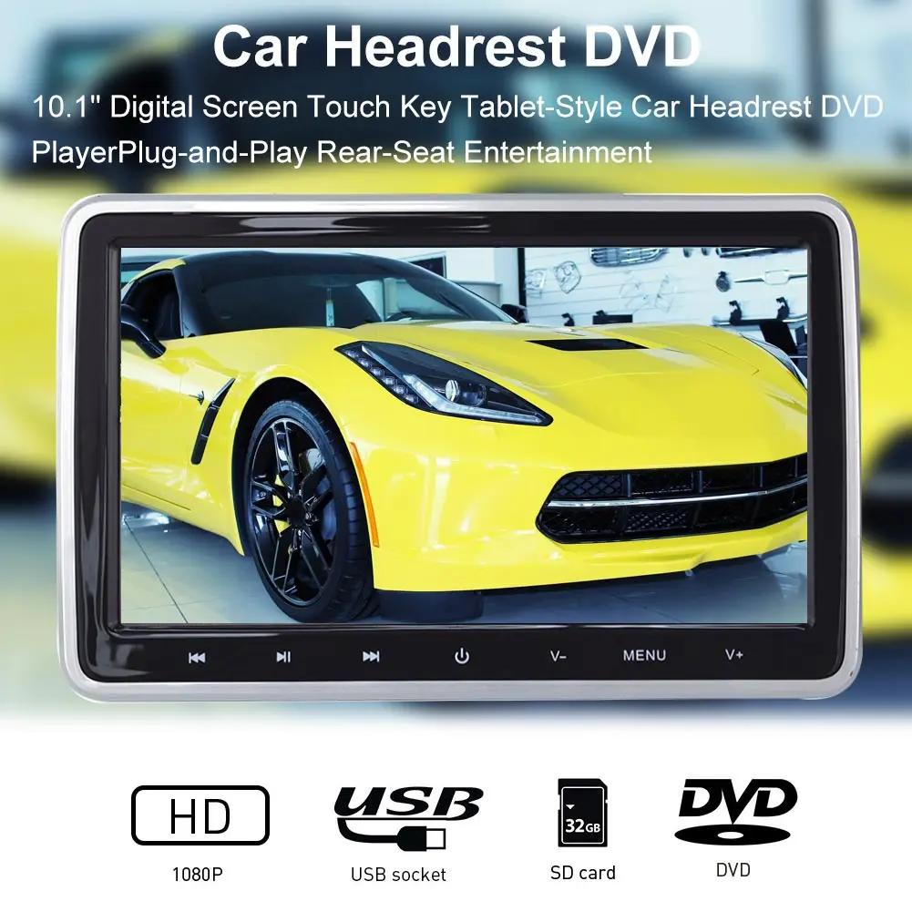 10.1 Inch Car Player Headrest Bluetooth FM Touch Key Remote Control support 1080P and MP4 video formats DVD Monitor set | Электронные