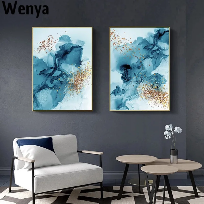 

Watercolor Modern Abstract Ocean Wall Poster Nordic Canvas Print Painting Contemporary Art Decoration Picture Living Room Decor