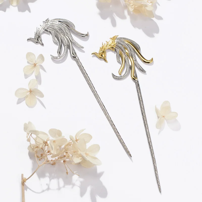 Палочки для волос с Фениксом из серебра 925 пробы Китайская Этническая бижутерия