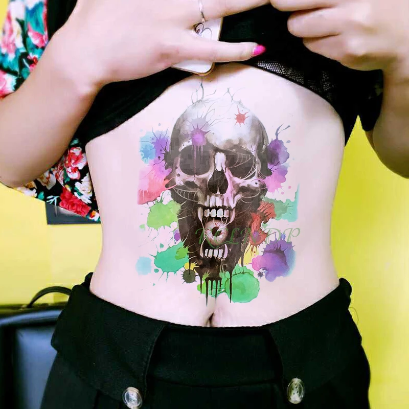 Водонепроницаемая Временная тату наклейка с черепом на голову Хэллоуин