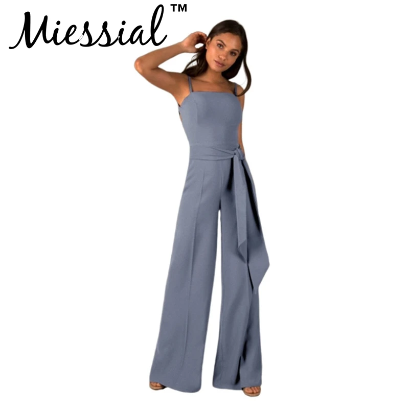 Miessial Solid backless sexy jumpsuit Women elegant Lace up office lady Autumn winter wide leg party club 2019 |