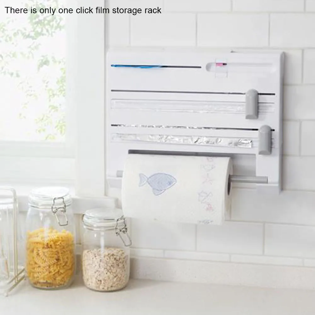 

6 In 1 Kitchen Tools Tissue Shelf Sundries Organizer Dispenser Hips Cling Film Storage Rack Wall Mounted Home Multifunctional