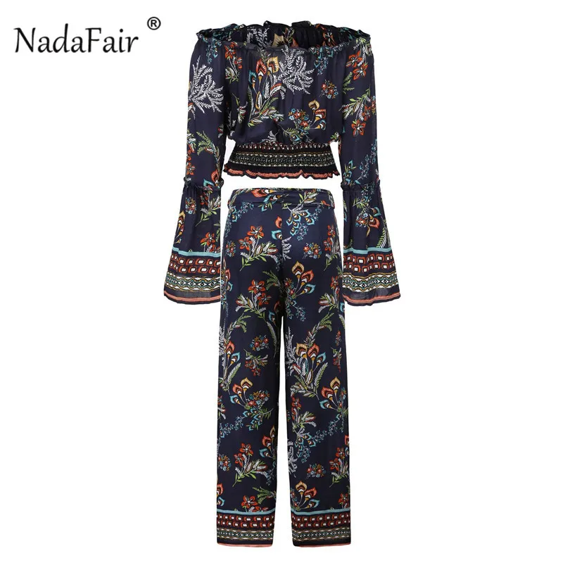 Nadafair 2 шт. один комплект цветочный принт женский костюм праздник с открытыми