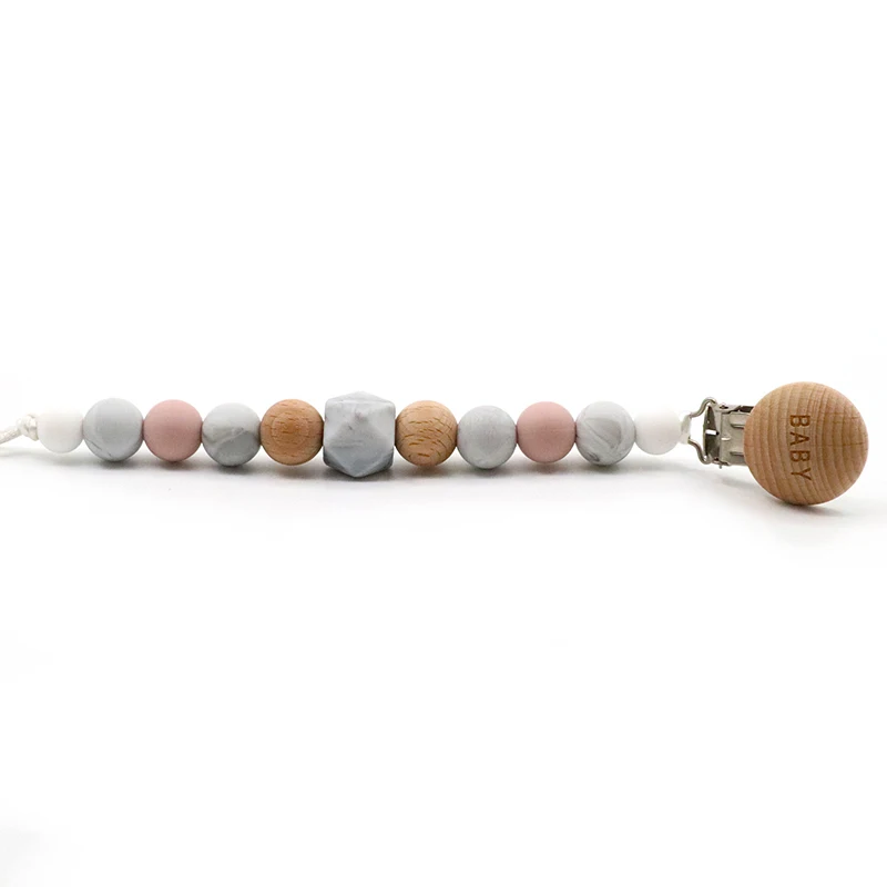 

Beech Wood Chew Beads Teeth Pacifier Clips Harmless Dummy Chain Holder Children Cute Soother Chains Baby Teething Toy Baby Chew