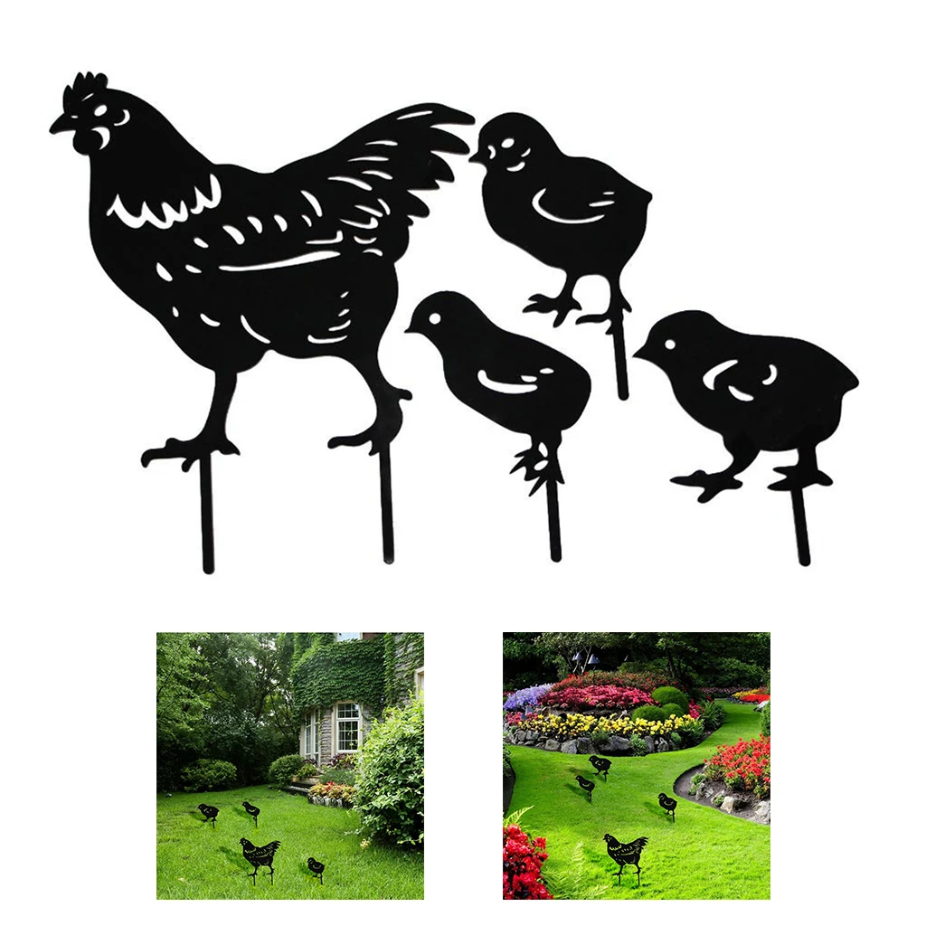 

Acrylic Garden Stakes Hen and Chicks Silhouette Sculpture Yard Lawn Decor