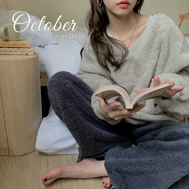 Двусторонняя кашемировая свободная Пижама женская зимняя плюшевая утепленная