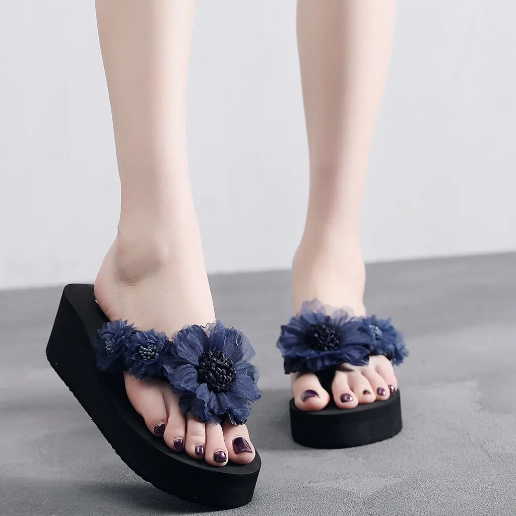 SAGACE Women Summer High Heel Platform Slippers Ladies 2020 Bohemia Flower Beach Flip-Flops Wedge Thongs Slipper Sandal | Обувь