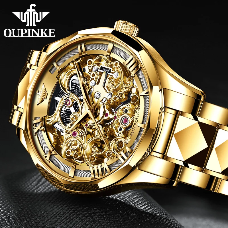 

OUPINKE Original Waterproof Men Fashion Skeleton Watch Mechanical Watches Sapphire Clock Luxury Brand Full Automatic Wristwatch