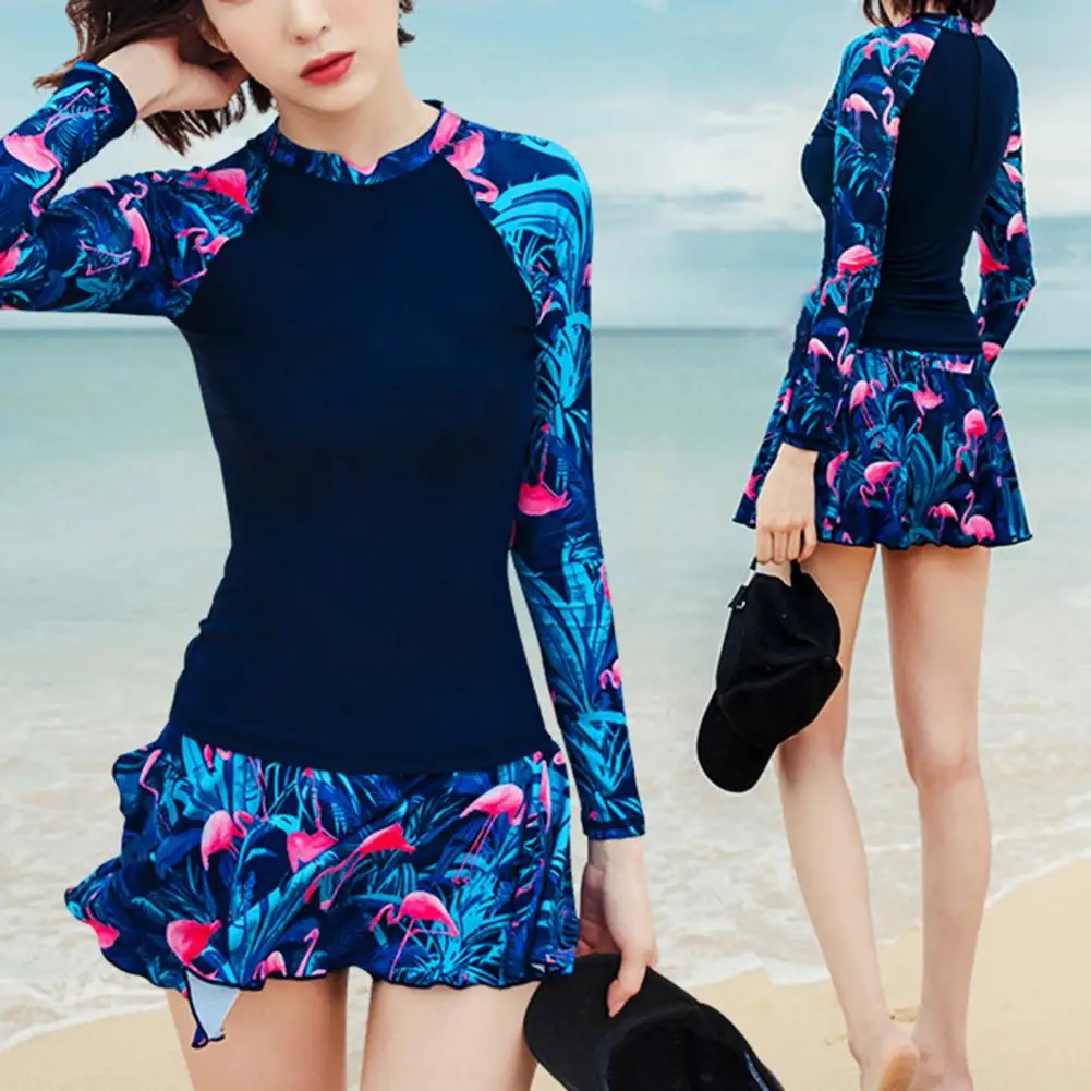 

Swimsuit Conservative Student Cloth Two-piece Floral Split Belly-covering Swimsuit for Swimming Pool 2021