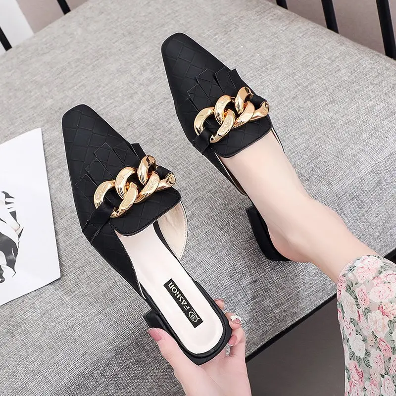 

Shoes Loafers Ladies' Slippers Rivet Luxury Slides Cover Toe Slipers Women Med Designer Soft 2021 Metal Decoration Rubber Fashio