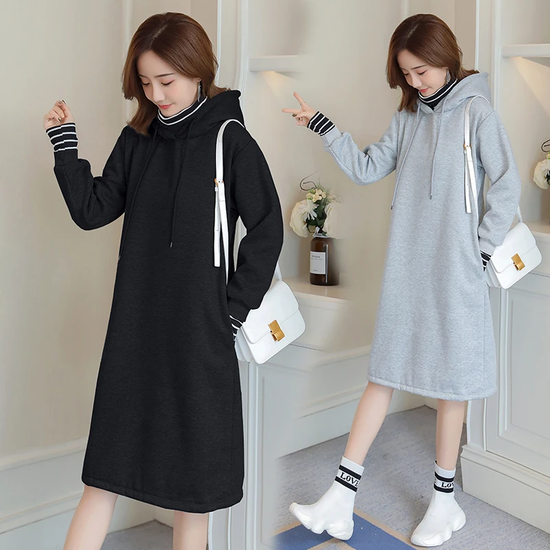 Сплошной цвет плюс бархат Материнство зимний свитер корейский Свободный Длинный