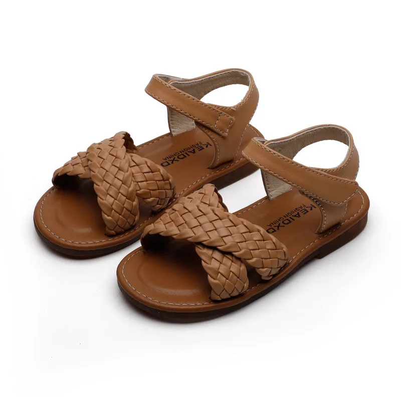 

2021 Summer Kids Boy Girl Shoes Sandals Hook&Loop Solid Fashion Retro Concise Flat Heels Non-slip Beach Sandals