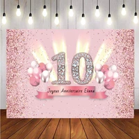 pink sweet 10th photography backdrop balloon rose gold glitter girls birthday party photo background photo studio banner