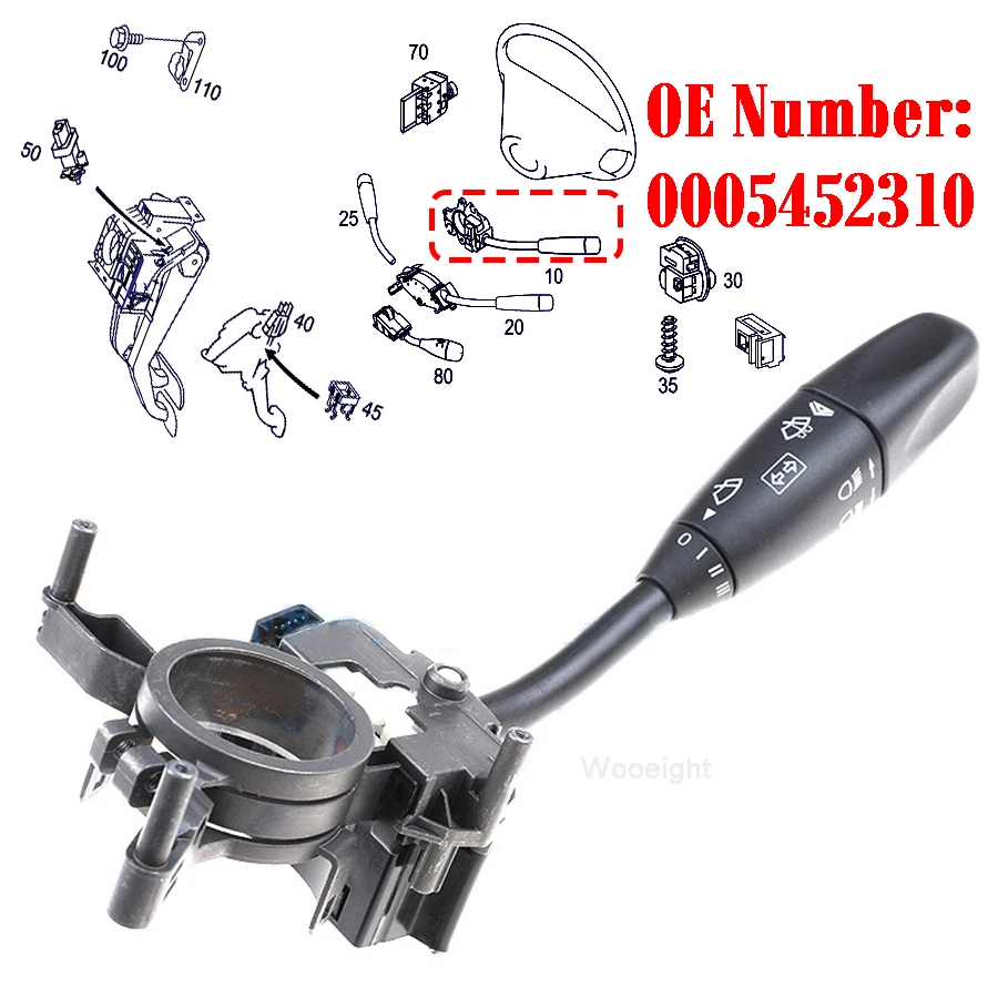 

Wooeight 0005452310 5 Pin Steering Column Indicator Front Wiper Washer Stalk Switch Fit for Mercedes Benz C CLK Class W203 W209
