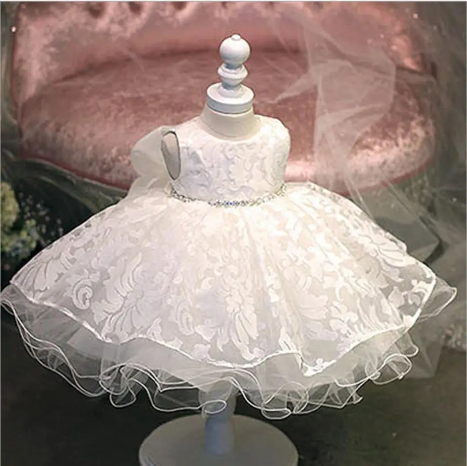 Новое милое платье со стразами на день рождения для малышей белое праздничное