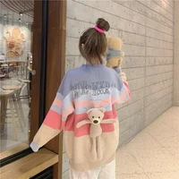 kawaii tops oversized pullover sweater rainbow cute bear korean sweaters harajuku 2021 fashion knitted jumper free teddy bear