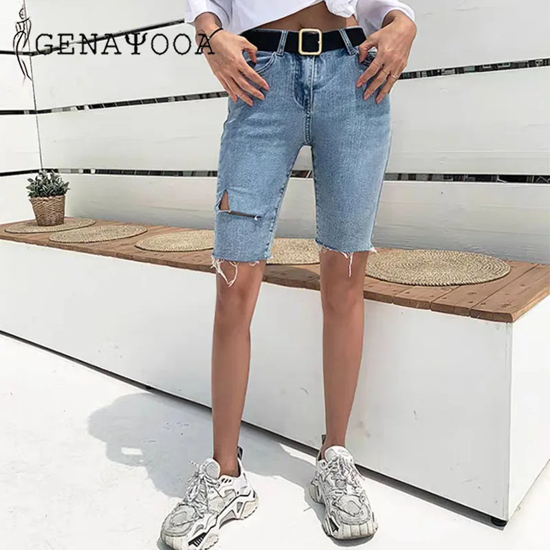 Женские джинсовые шорты Genayooa из денима с завышенной талией в Корейском стиле для