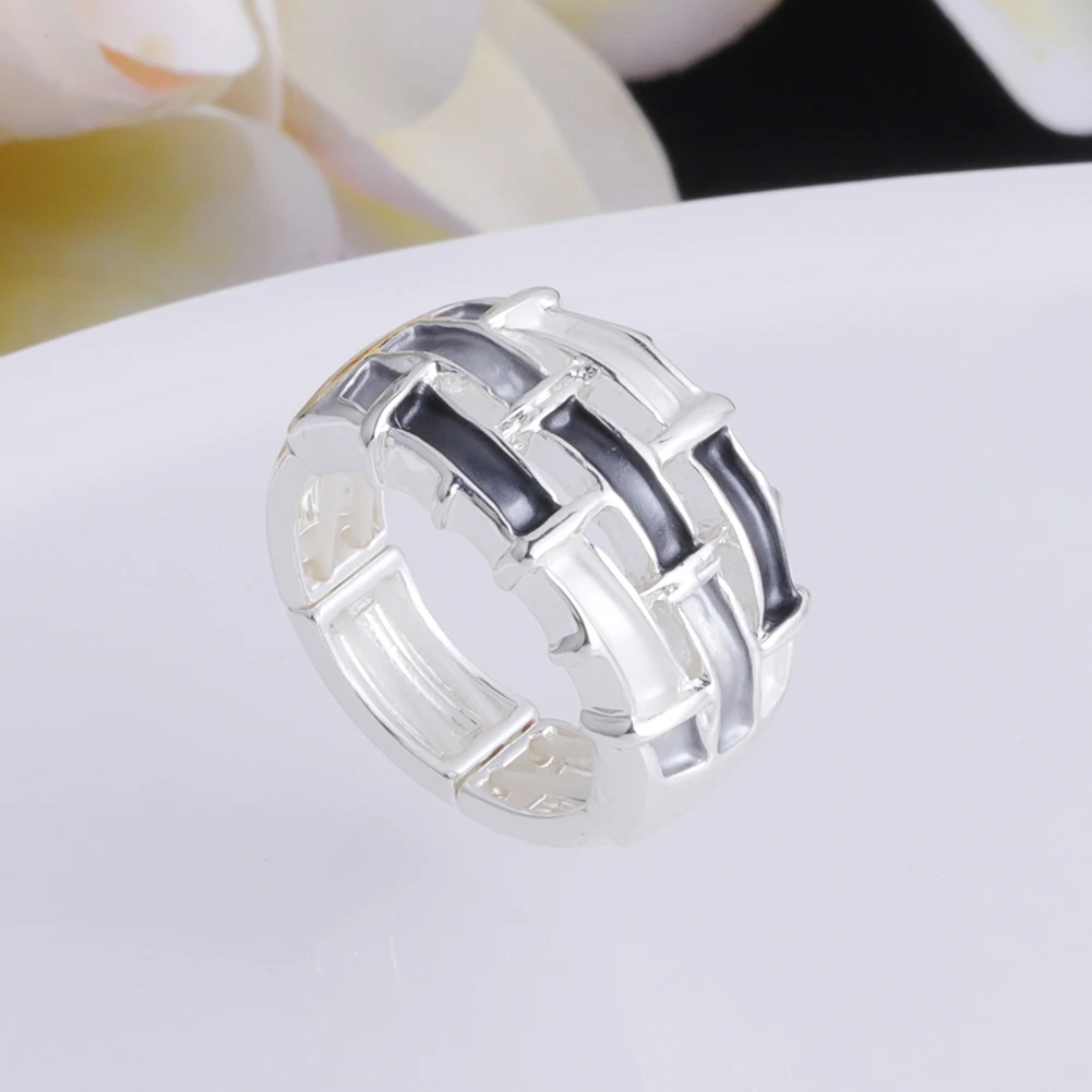 

MeiceM 2021 New Design Brand Jewelry Geometric Enamel Ring Women Alloy Adjustable Silver Color Rings Women's Party Gift Fashion