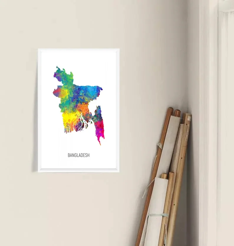 

Bangladesh Map, Watercolour Art Print CANVAS Poster