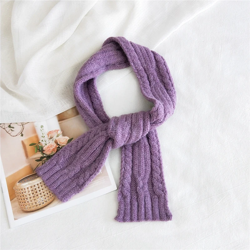 

Striped Solid Color Chunky Knit Neck Scarves Crochet Knitting Wool Knitted Scarf Thick Warm Long Soft Female Shawls 2020 New