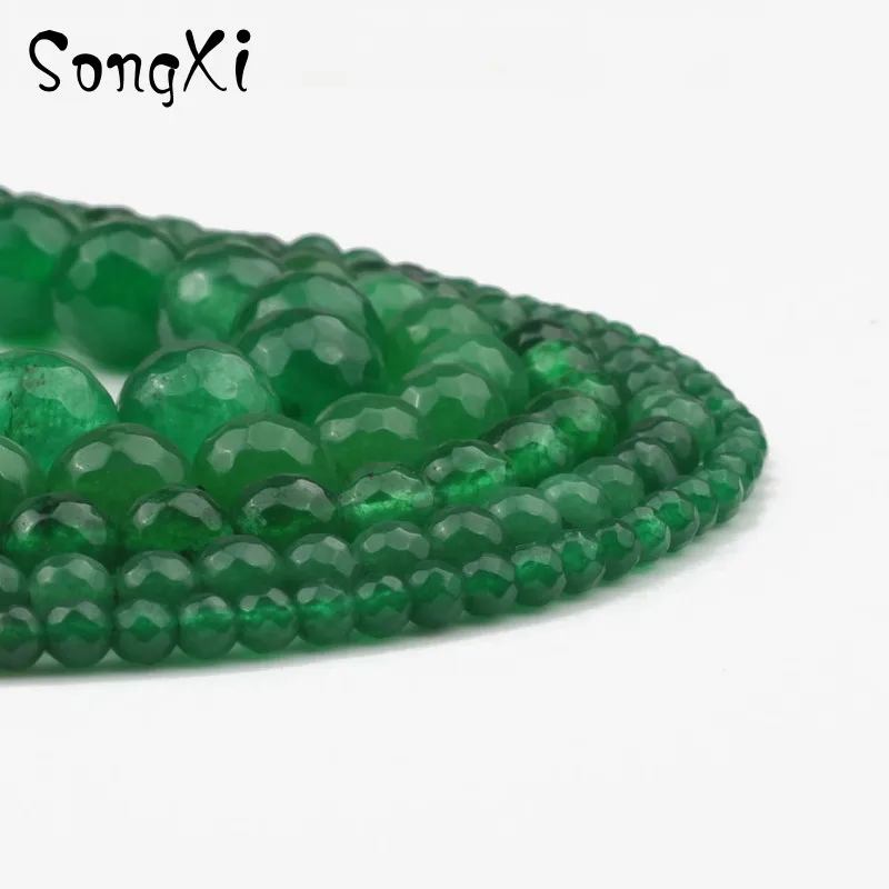 Натуральный граненый Темно-Зеленый Халцедон Круглые бусины для