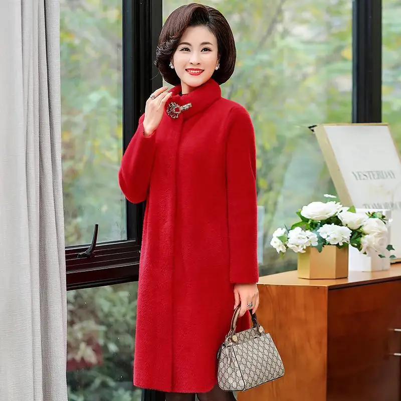 Пальто женское из искусственного меха Осень-зима 2019 для женщин среднего возраста