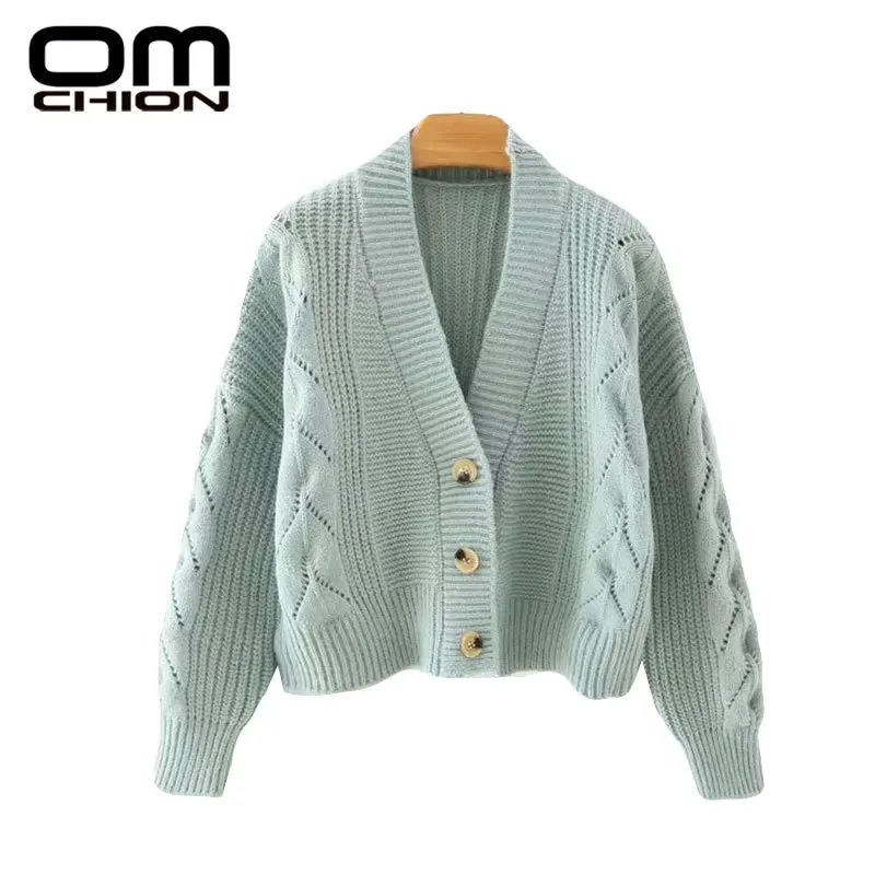 

OMCHION осень-зима 2021 новая женская одежда ленивый вязаный кардиган с V-образным вырезом корейская мода короткий свитер пальто шикарный BE80
