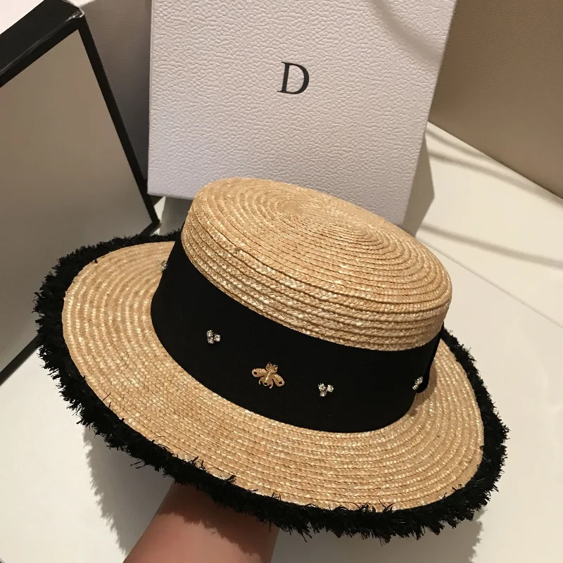 

Ladies Sun Fedora Hats Small Bee Straw Hat European And American Retro Hat Female Sunshade Flat Cap Visors Hat