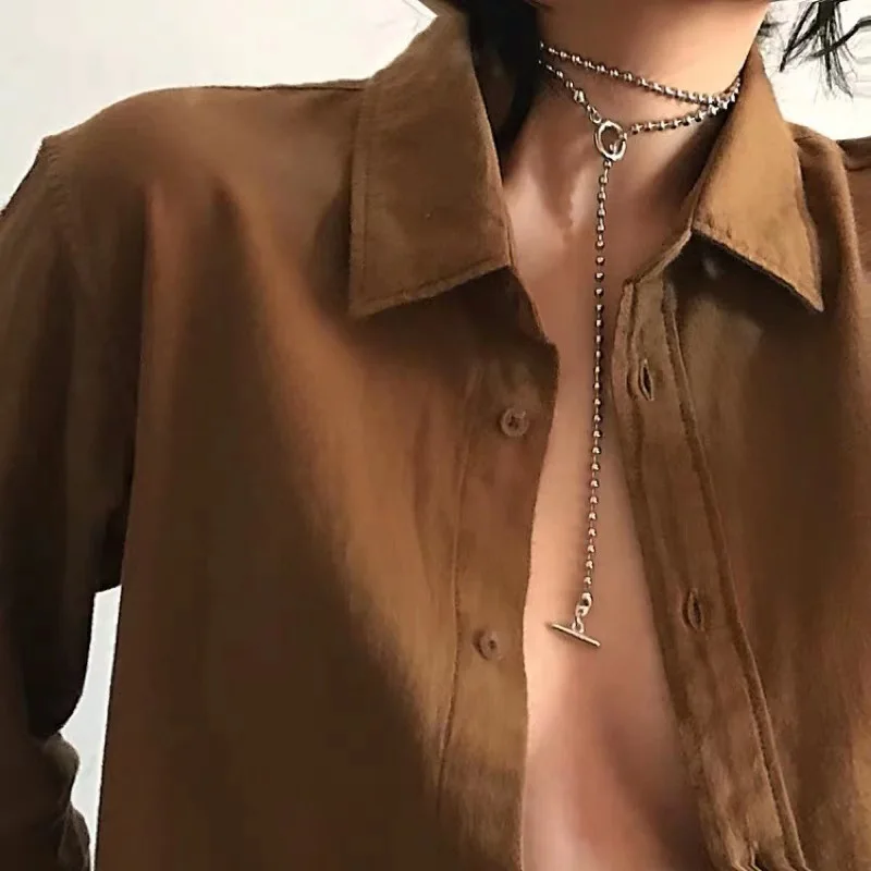 

Popular accessories hip hop titanium steel necklace women's simple and fashionable stainless round bead stick Necklace