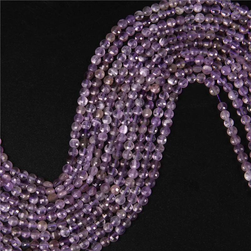 

Natural Stone Purple Amethysts Crystals Flat Round Faceted Loose Beads 15" Strand 4 6MM Pick Size Bracelet Necklace Supplies