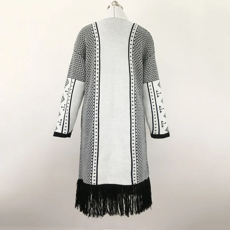 Осенне-зимнее шерстяное пальто женские с бахромой свитер большого размера