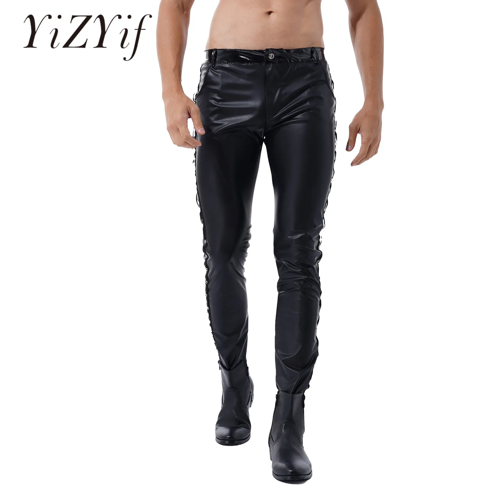 Мужские Леггинсы блестящий из искусственной кожи, модные брюки обтягивающие, с низкой посадкой, Клубная Одежда для танцев на Пилоне, выступлений, Costunme