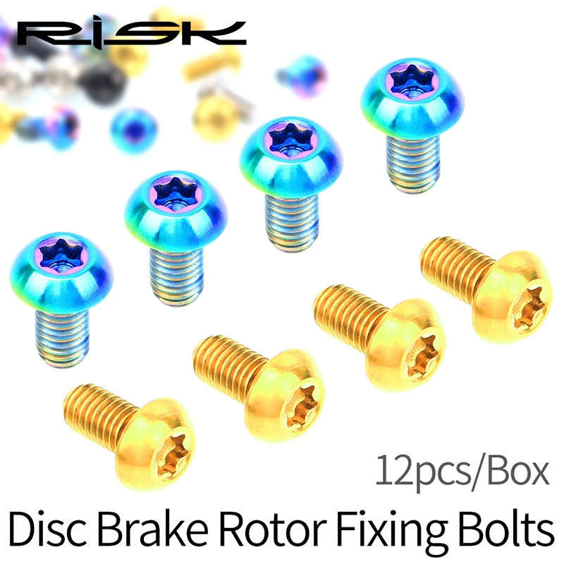 RISK 12PCS M5*10MM Bike Disc Brake Rotor Fixing Bolts TC4 Titanium Bicycle MTB Bike Ultralight Brake Screw Cycling Accessories